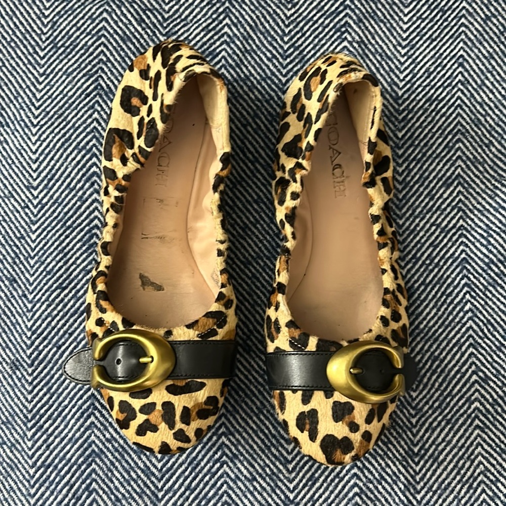 Coach Stanton Leopard Print Ballet Flat Size 5 Leather Calf Hair Slip On Shoes